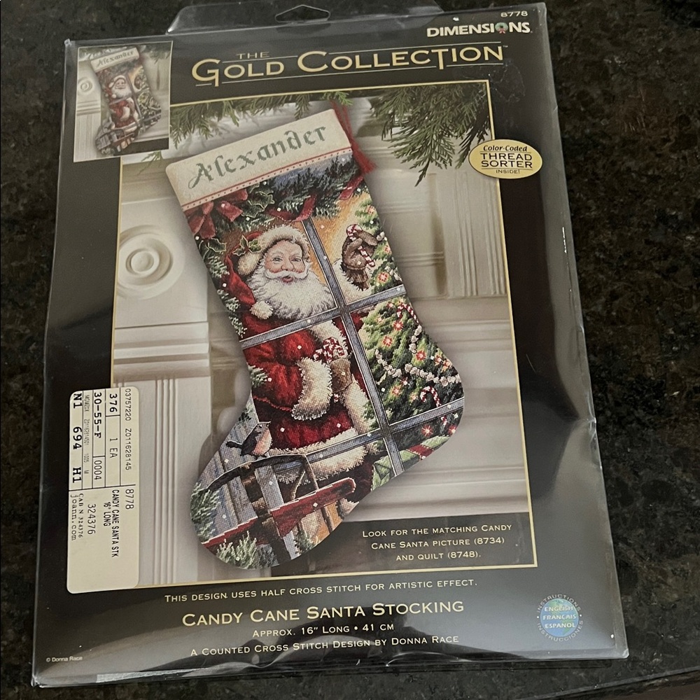 Vintage cross stitch Candy Cane Santa Stocking Kit
